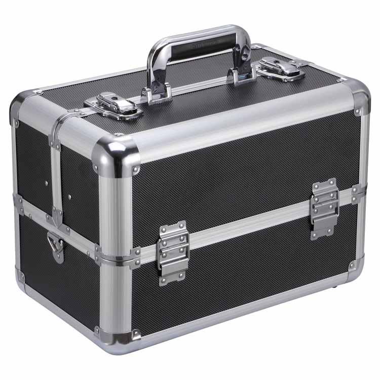 Black makeup train case professional artist aluminum makeup case factory