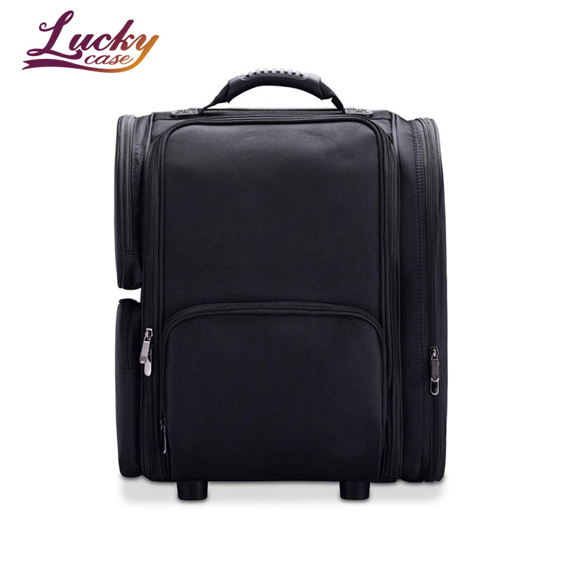 Rolling Case Trolley Cosmetic Black Makeup Case Portable Cosmetic Tool Case