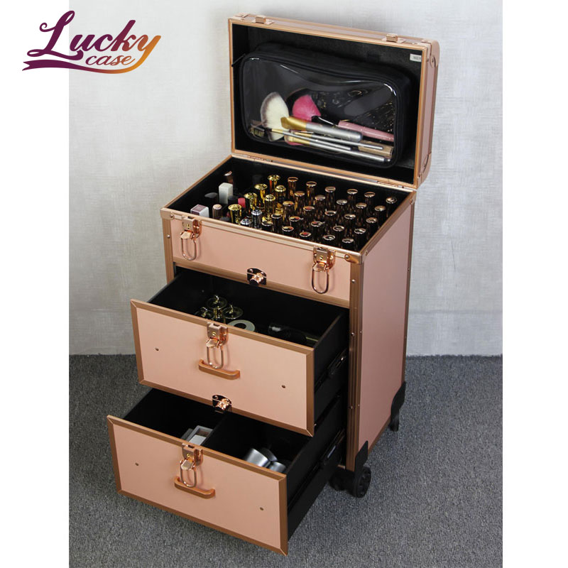 Rolling Cosmetic Trolley Case with Switching Lid And Removable Wheels