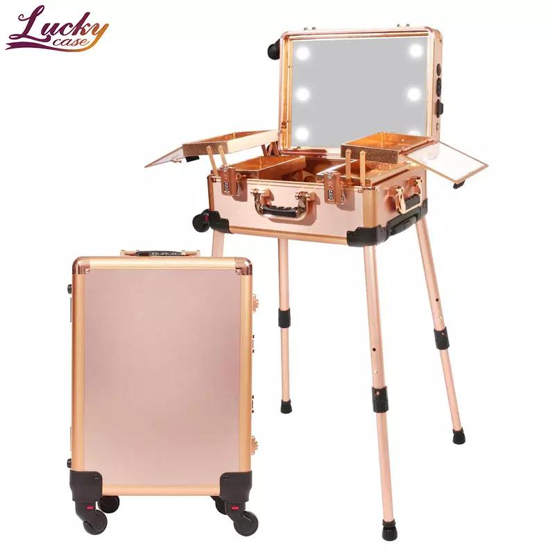 Professional Makeup Train Case with Full Screen Lighted Mirror 3 Light Colors