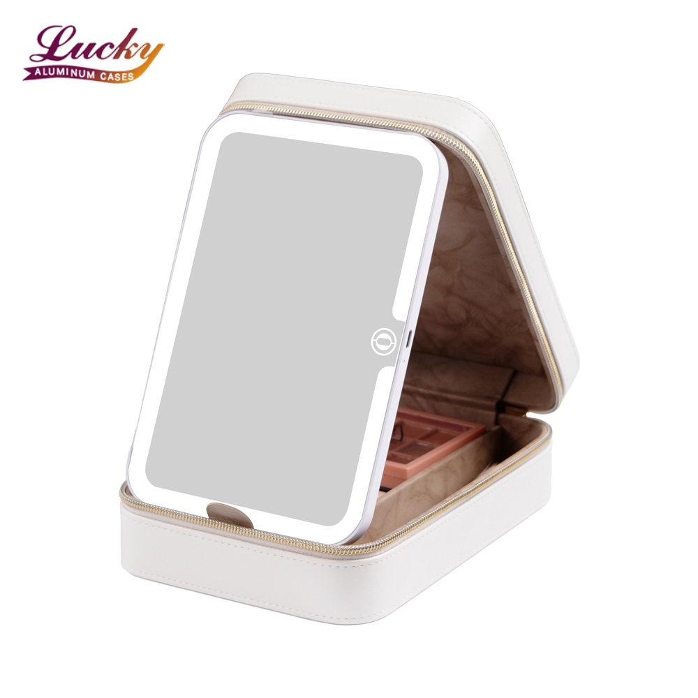 Portable PU Makeup Bag with LED Mirror for Daily and Travel Use
